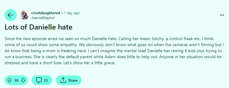 One OutDaughtered fan tries to remind fans to give Danielle Busby some grace. - Reddit