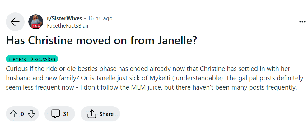 Fans wonder about Christine and Janelle Brown's relationship after Garrison's death. - Reddit