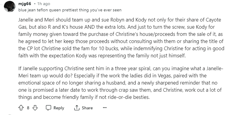 Fans encourage Janelle Brown to go after Kody. - Reddit