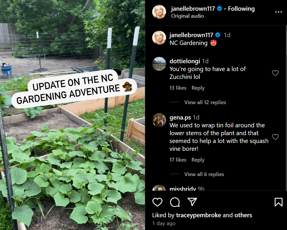 Janelle Brown is tending a garden with Maddie Brown over the summer. - Instagram
