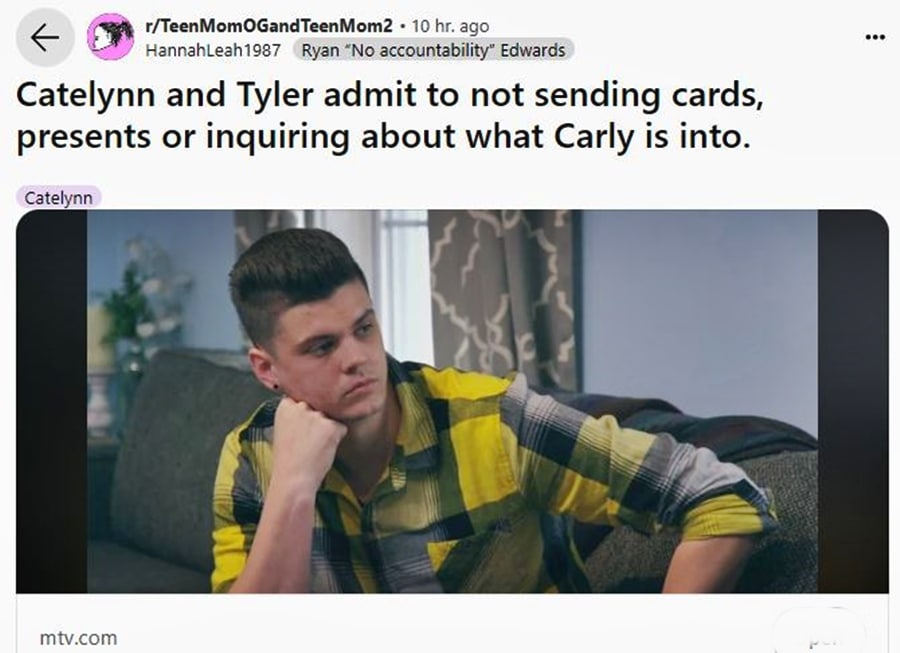 Teen Mom - Tyler Baltierra Doesn't Send Gifts And Cards - MTV via Reddit