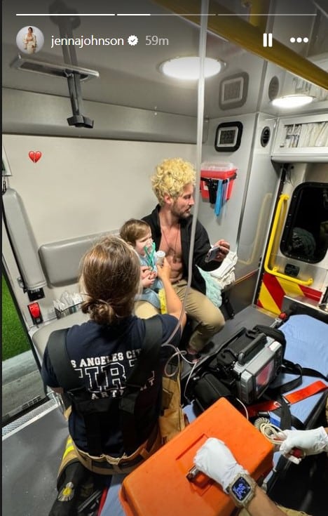 Val Chmerkovskiy, Rome Chmerkovskiy, and the paramedics from Jenna Johnson's Instagram