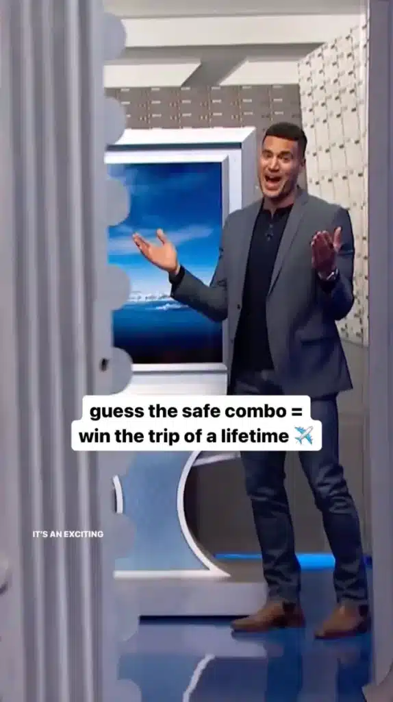 Courtney unlocks the prize safe to find a hunky model behind the door. -The Price Is Right - Instagram