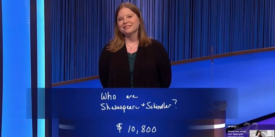 Adriana Harmeyer sneaks by with her final wager. - Jeopardy!