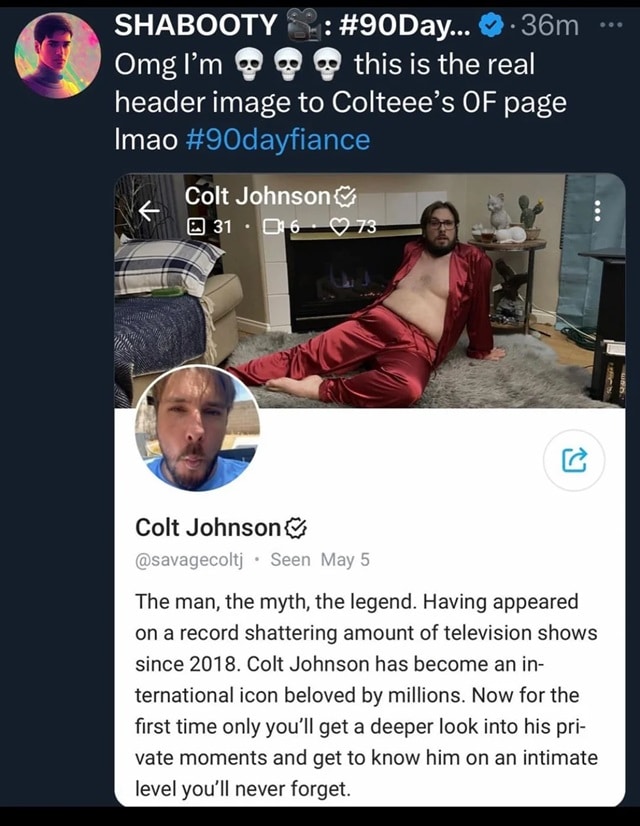 Colt Johnson From 90 Day Fiance, TLC, Sourced From Reddit