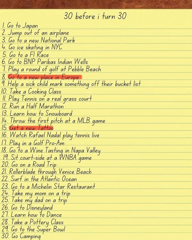 Joey Graziadei's bucket list/Credit: Instagram