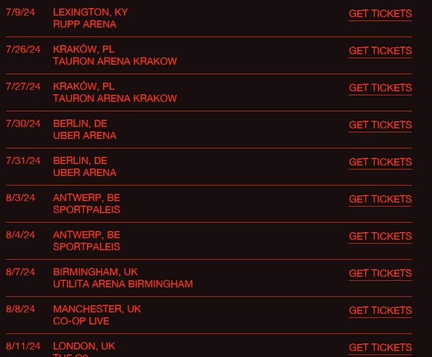 Justin Timberlake Tour Dates