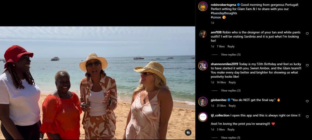 Robin Roberts gives a morning _Glam Fam_ message from the beaches of Portugal. Instagram
