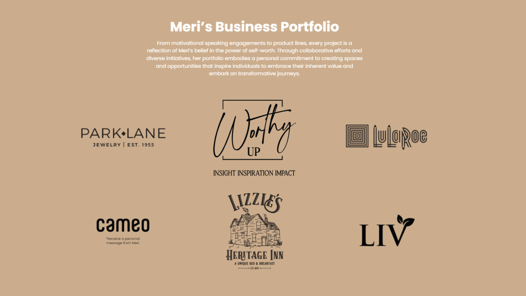 Meri Brown's business portfolio. - meribrown.com
