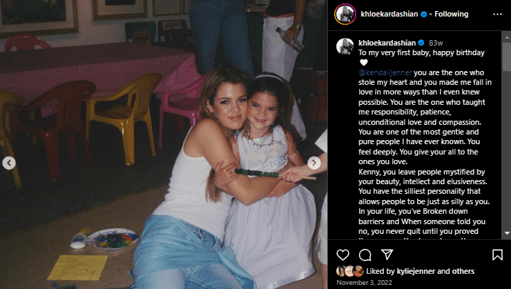 Khloe Kardashian was instrumental in raising Kendall Jenner. - Instagram