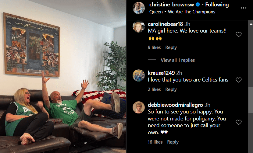 Christine Brown and David Woolley share a big love for the Celtics. - Instagram