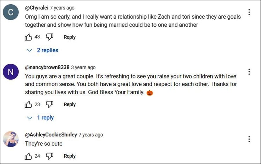 YouTube comments about Zach and Tori Roloff