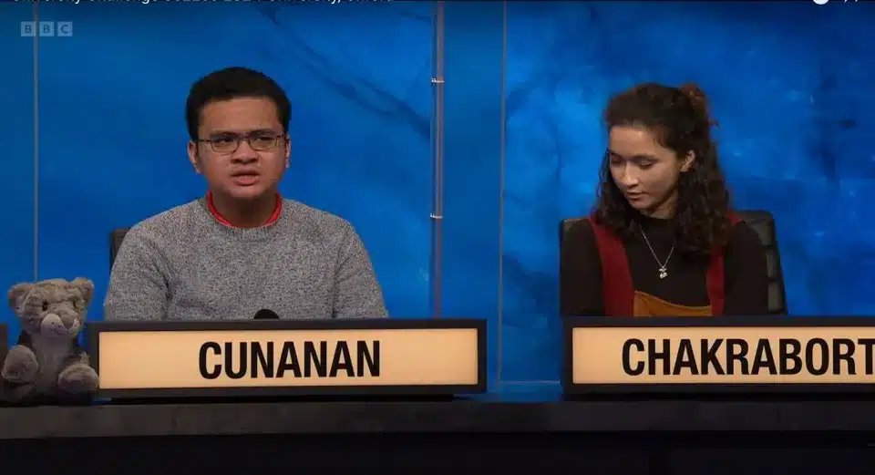 Enzo Cunanan competed on the British show.  - University Challenge - BBC