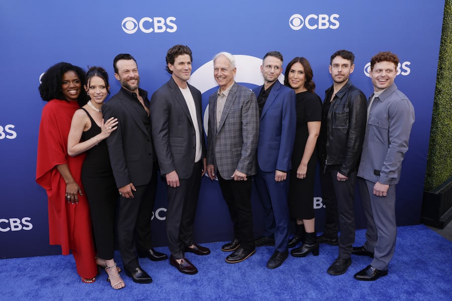 Tyla Abercrumbie, Mariel Molino, Kyle Schmid, Austin Stowell, Executive Producers Mark Harmon, David J. North, Gina Monreal and Sean Harmon with cast Caleb Foote from ‘NCIS: Orgins’ attend the CBS New Fall Schedule Celebration event to announce CBS' 2024-2025 primetime lineup at Paramount Studios in Los Angeles on May 2, 2024. The primetime programming lineup of CBS Originals features three new dramas, two new comedies, a new alternative series, a reimagined classic game show, special event programming and 18 returning series.  -- Photo: Francis Specker/CBS ©2024 CBS Broadcasting, Inc. All Rights Reserved.