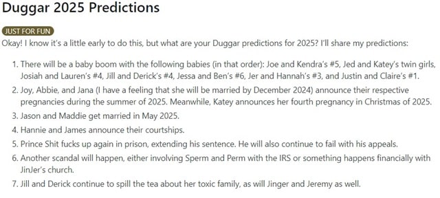 The Duggar Family 2025 Prediction, Sourced From Reddit