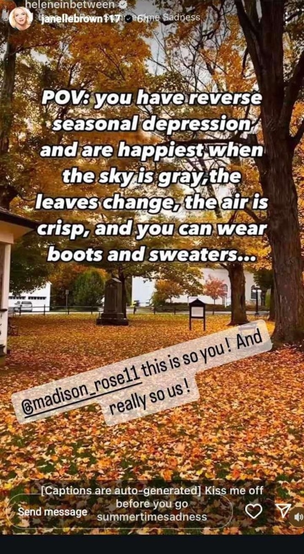 Janelle Brown On Seasonal Depression - Instagram Stories