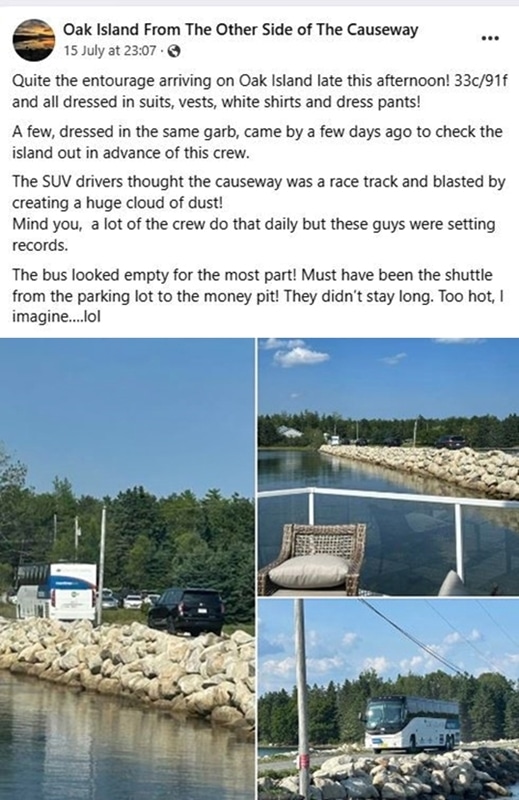 Men In Suits Arrive - Oak Island From The Other Side of The Causeway - Facebook