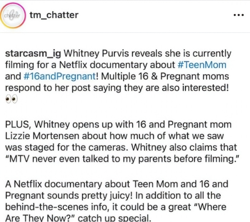 Netflix Rumor - Starcasm Via Teen Mom Chatter and Reddit