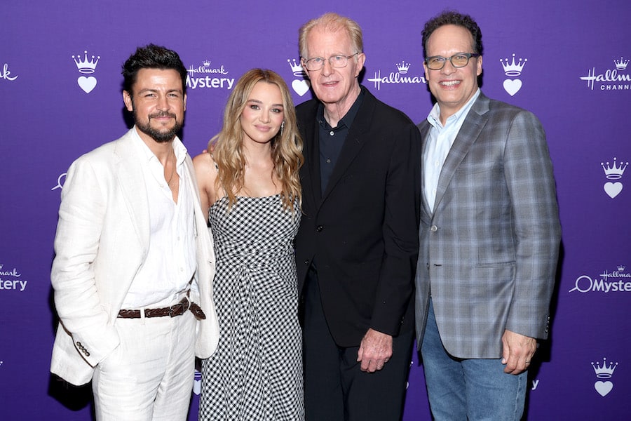 Tyler Hynes, Hunter King, Ed Begley Jr. and Diedrich Bader attend Hallmark Media’s session during the Summer 2024 Television Critics Association Press Tour at The Langham Huntington in Pasadena, CA on July 11, 2024. (Photo by Phillip Faraone/Getty Images for Hallmark Media)