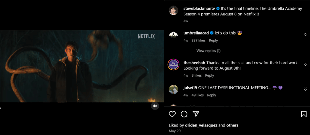 The Umbrella Academy is coming back for its final season. - Instagram