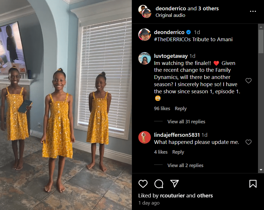 Deon Derrico announces the new season is filming after his "Diamond Derricos" perform for Amani. - Instagram