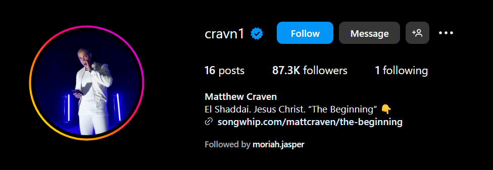 Matt Craven is following one person, Moriah Plath. - Instagram