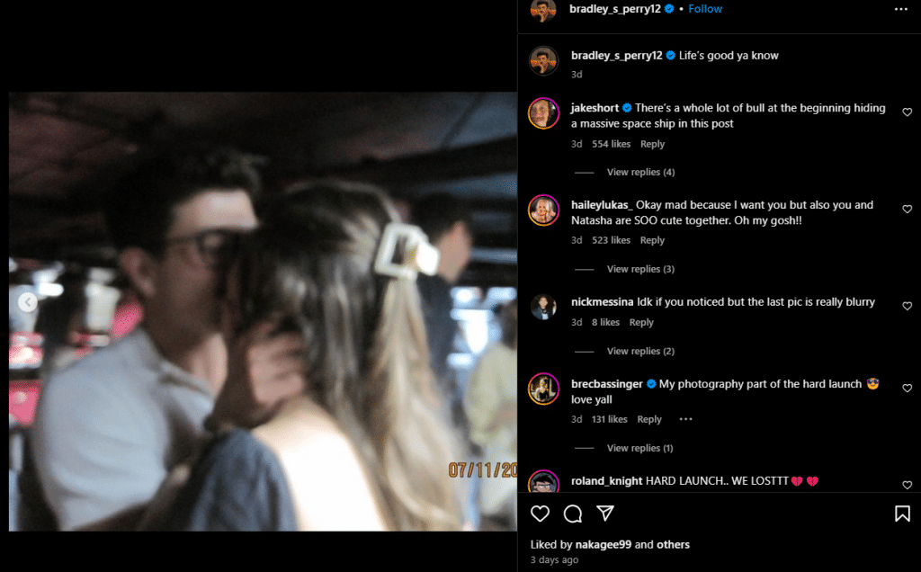 Natasha Bure seals the relationship with a kiss with Bradley Steven Perry - Instagram