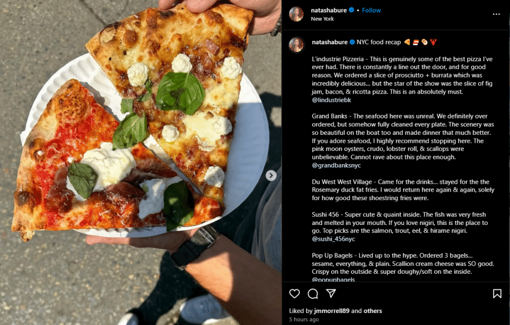 Candace Cameron Bure's daughter, Natasha Bure shares her review on NYC pizza. - Instagram