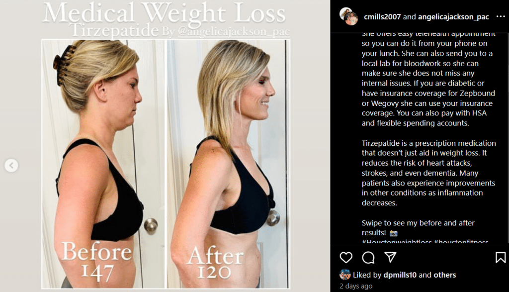She shows incredible weight loss using weight loss shots.  - Instagram