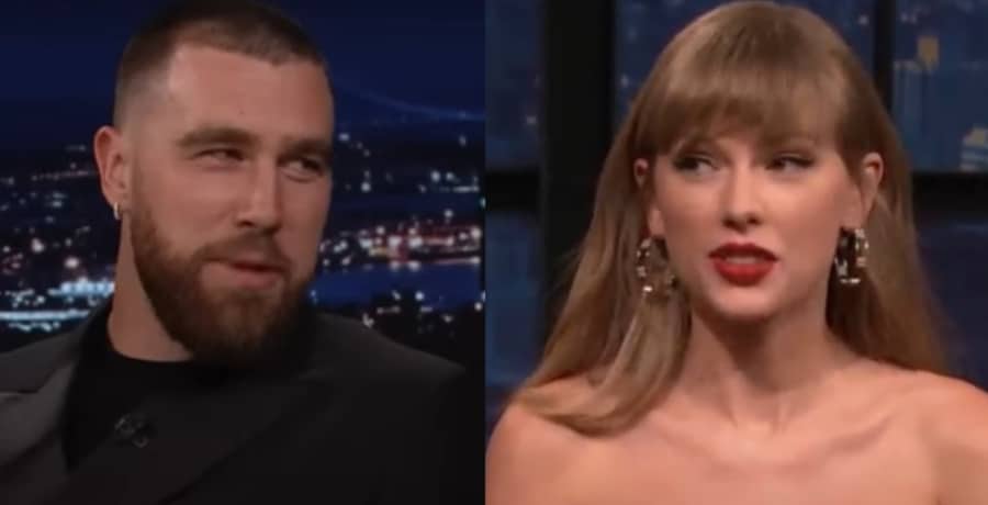 Travis Kelce and Taylor Swift split image