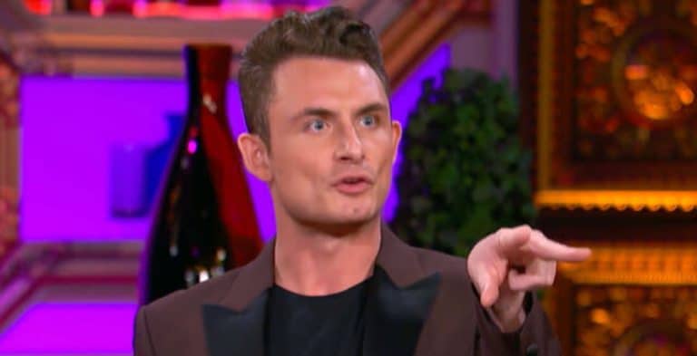 James Kennedy points at two of his Vanderpump Rules co-stars