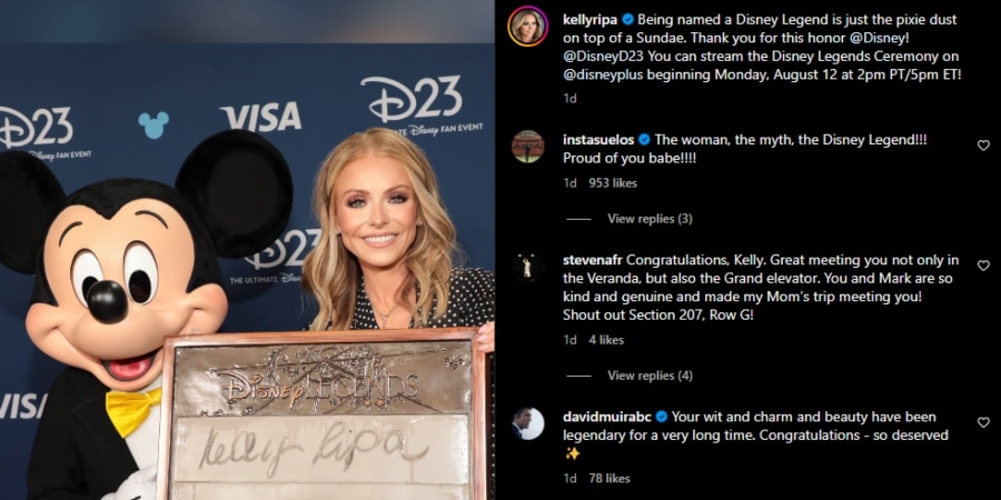 Kelly Ripa receives Disney Legend award. - Instagram