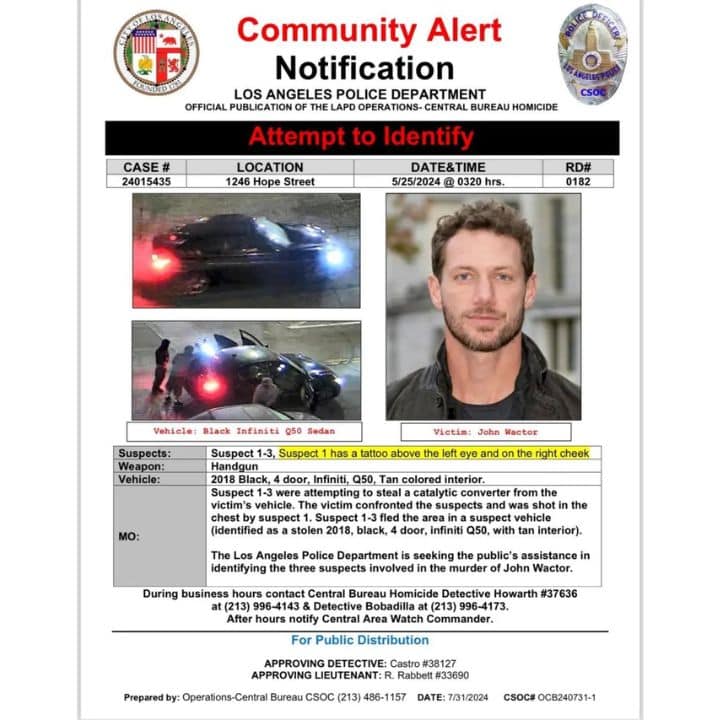 LAPD Community Alert for Johnny Wactor's killers