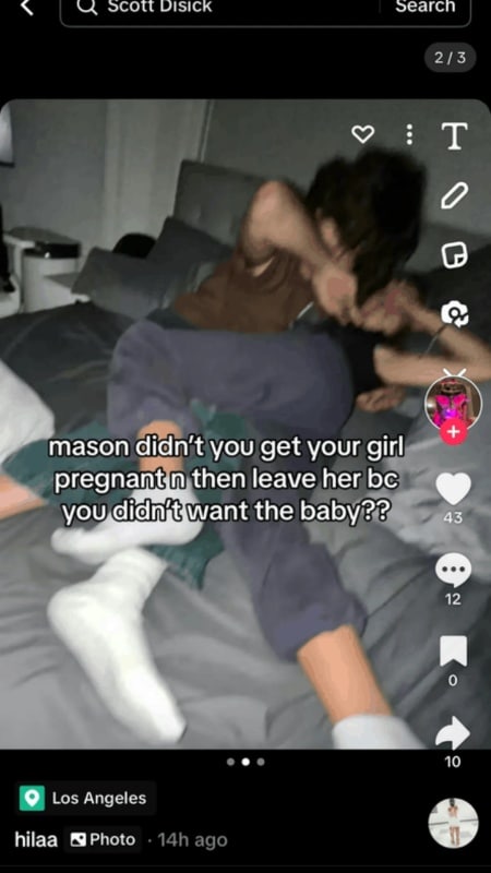 Hilaa posts photos accusing Mason Disick of getting someone pregnant. - Reddit/TikTok