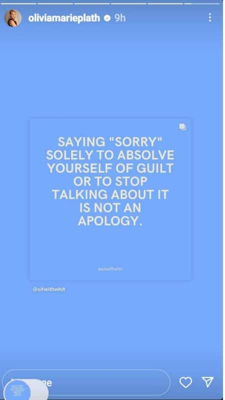 Olivia Plath didn't trust Moriah with her apology. - Instagram