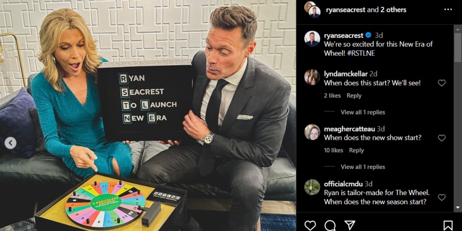 Vanna White and Ryan Seacrest play a mini version of Wheel Of Fortune together. - Instagram