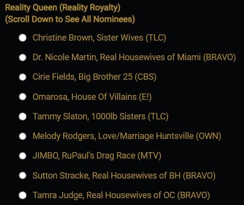 Screenshot from the American Reality Television Awards