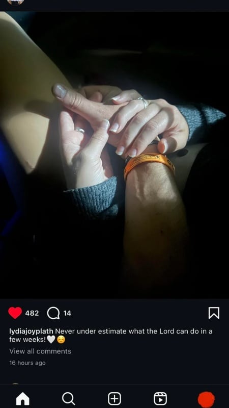 Lydia Plath teases fans with a picture of her holding someone's hand. - Reddit