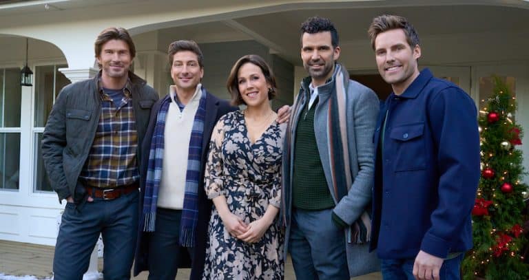 Photo: Christopher Russell, Daniel Lissing, Erin Krakow, Benjamin Ayres, Kurt Szarka Credit: ©2024 Hallmark Media/Photographer: Ricardo Hubbs