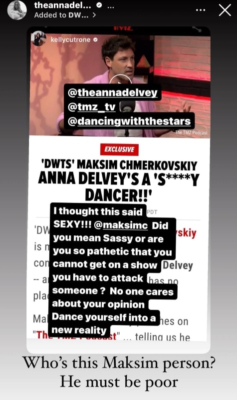 Screenshot from Anna Delvey's Instagram stories