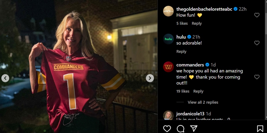 Joan Vassos got a personalize jersey. - The Golden Bachelorette - Instagram