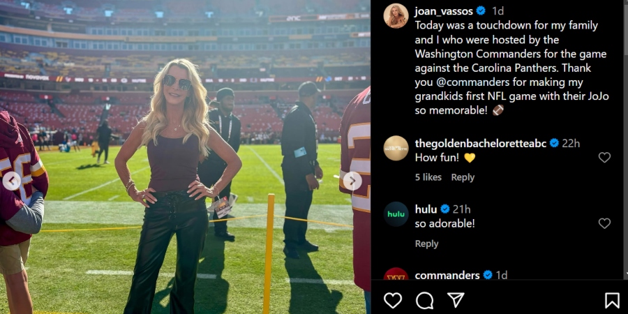 Joan Vassos is loving the NFL special treatment. - The Golden Bachelorette - Instagram