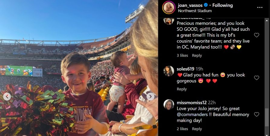 Joan Vassos picked a great day to cheer on the Commanders. - Instagram