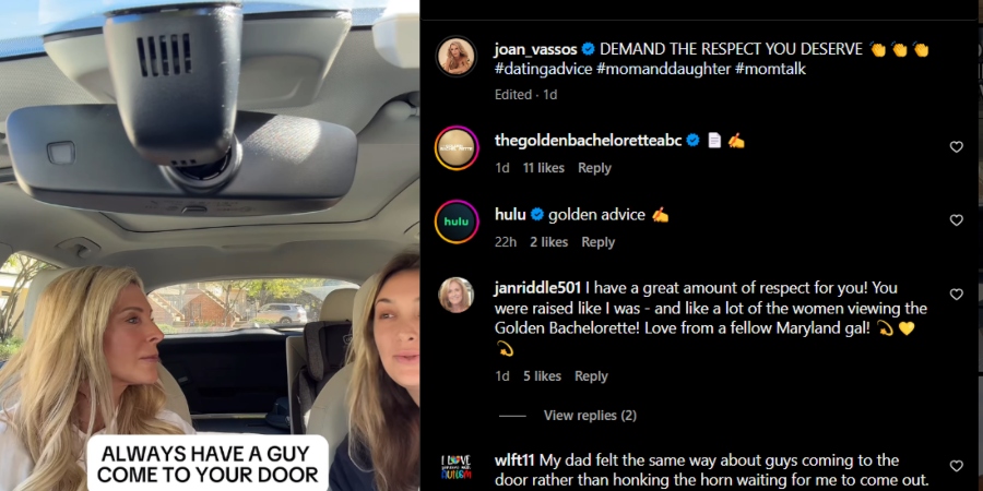 Joan Vassos teaches her kids respect. - Golden Bachelorette - Instagram