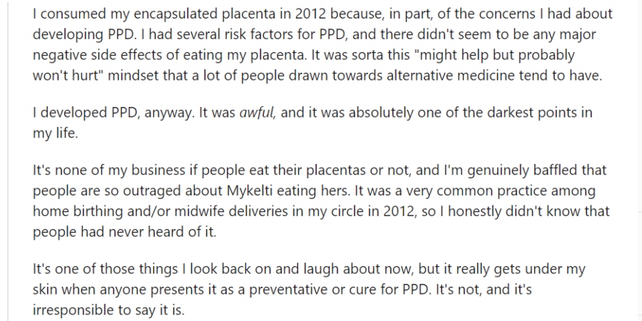 Some fans think Mykelti Brown was irresponsible claiming it is a cure for PPD. - Reddit