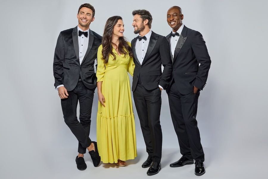 Photo: Jonathan Bennett, Elena Rusconi, Tyler Hynes, B.J. Britt Credit: ©2024 Hallmark Media/Photographer: Pooya Nabei