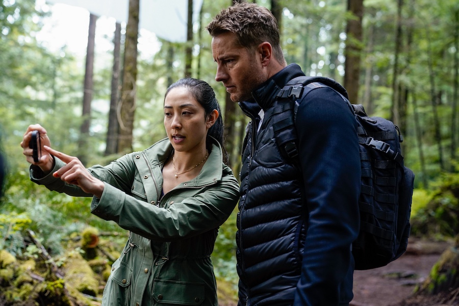 Pictured: Amanda Wong as Lauren Wright and Justin Hartley as Colter Shaw. Photo: Darko Sikman/CBS ©2024 CBS Broadcasting, Inc. All Rights Reserved.