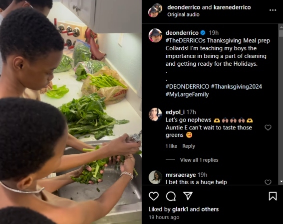 Deon Derrico shows the assembly line in the kitchen for Thanksgiving. - Instagram