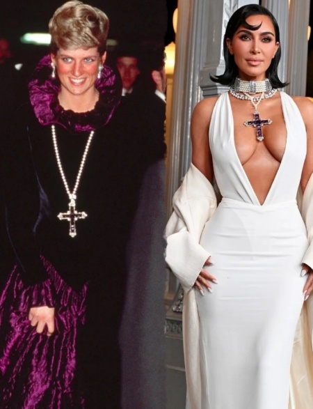 Fans compare Princess Diana and Kim Kardashian with the cross necklace. - Reddit