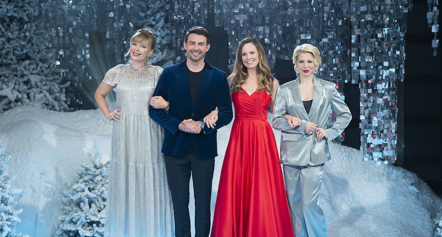 Photo: Melissa Peterman, Jonathan Bennett, Rachel Boston, Ali Liebert Credit: ©2024 Hallmark Media/Photographer: Kim Nunneley